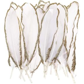 50pcs Dipped Gold & Silver Goose Feathers 6-8 inch Natural Feather Christmas Decoration Craft Art Feather Accessories for Halloween, DIY, Party, Wedding, Dream Catcher (Black Golden Edge)