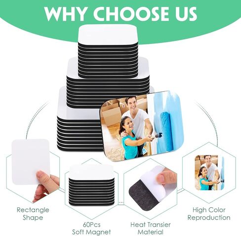 Xuhal 60 Pcs Sublimation Magnet Blanks Sublimation Blank Refrigerator Magnets Products for Kitchen Microwave Oven Office Decor, with 30 Pcs Square Blanks and 30 Pcs Fridge Magnets, 3 Sizes in Saudi Arabia