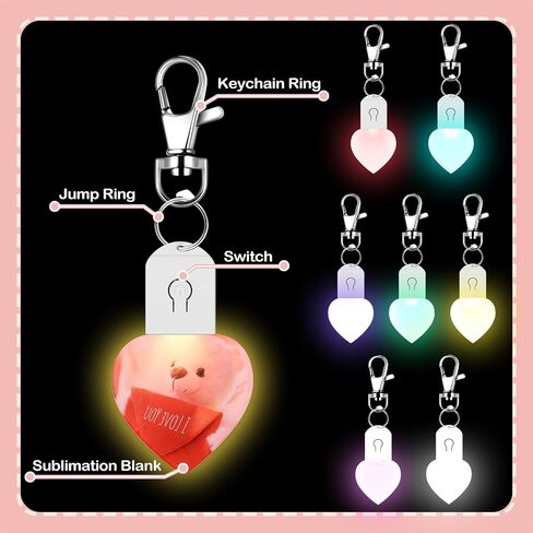 Tondiamo 10 Pcs LED Sublimation Blank Keychain Lighted Heart Shape Transfer Keychain Acrylic Heat Sublimation Blanks Key Rings Picture Key Chains for Christmas Valentine's Day DIY Art Craft Gifts in Saudi Arabia