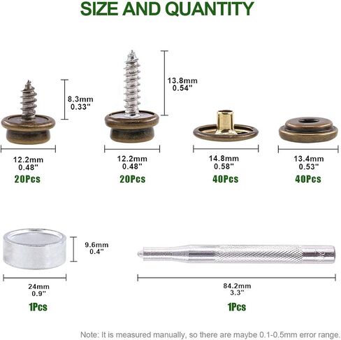 مجموعة أدوات كبس قماشية برونزية مكونة من 120 قطعة من Keadic، مشبك كبس من القماش للقوارب مع قطعتين أداة إعداد للنسيج الجلدي (40 مجموعة) in Kuwait