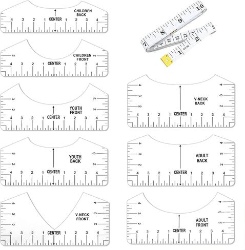 KISSWILL 9 Pcs Transparent Tshirt-Ruler Guide for Vinyl Alignment, Tshirt-Ruler for Heat Press, Tshirt-Rulers to Center Vinyl for Children Youth Adult, Measuring Front & Back in Kuwait