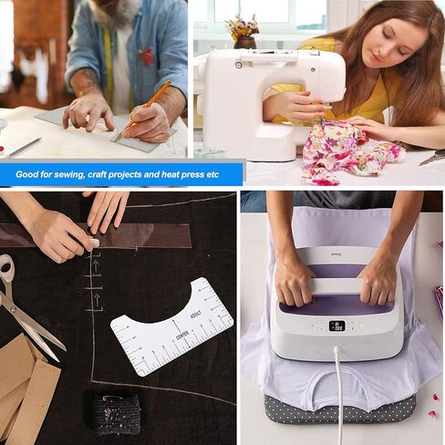 KISSWILL 9 Pcs Transparent Tshirt-Ruler Guide for Vinyl Alignment, Tshirt-Ruler for Heat Press, Tshirt-Rulers to Center Vinyl for Children Youth Adult, Measuring Front & Back in Kuwait