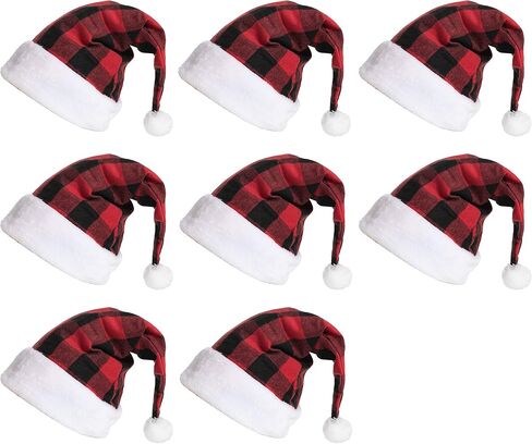 جويين قبعات عيد الميلاد سانتا المخملية المخملية المخملية الفاخرة مع اساور اكمام بيضاء لمستلزمات حفلات الكريسماس والعطلات (8 قطع) in Kuwait