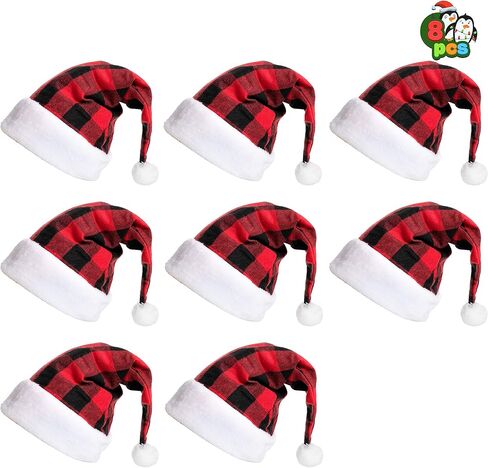 جويين قبعات عيد الميلاد سانتا المخملية المخملية المخملية الفاخرة مع اساور اكمام بيضاء لمستلزمات حفلات الكريسماس والعطلات (8 قطع) in Kuwait