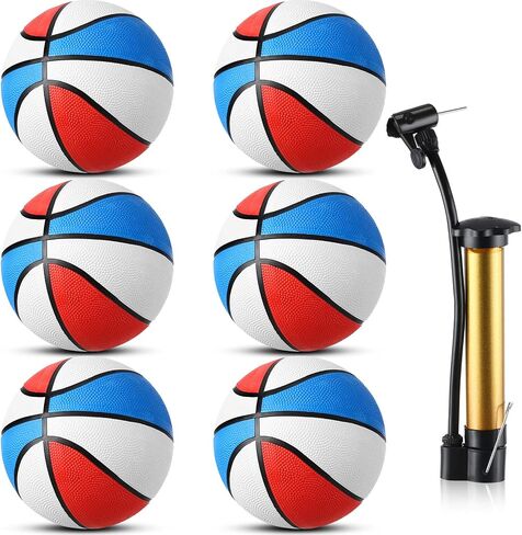Vinsot 6 Pack Mini Basketballs with Pump Red, White and Blue Mini Basketball Set for Indoor, Outdoor, Pool Parties, Small Hoops Basketball Game Party Favors (7 Inch, Size 3) in Saudi Arabia