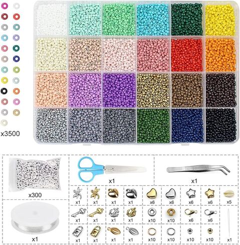 Long tiantian 17000pcs 2mm Glass Seed Beads for Bracelet Making Kit,Tiny Waist Beads Kit with Letter Beads and Elastic String, Small Beads Friendship Jewelry Making Kit, DIY Art Craft Girls Gifts in Kuwait