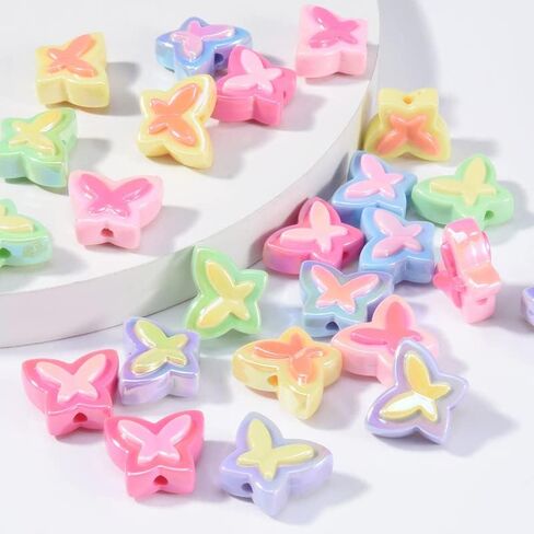 20 قطعة من الخرز الملون الكبير لصنع الاساور من كاس فري، خرز بلاستيكي لصنع سلسلة المفاتيح خرز اكريليك لصنع المجوهرات (فراشة) in Kuwait