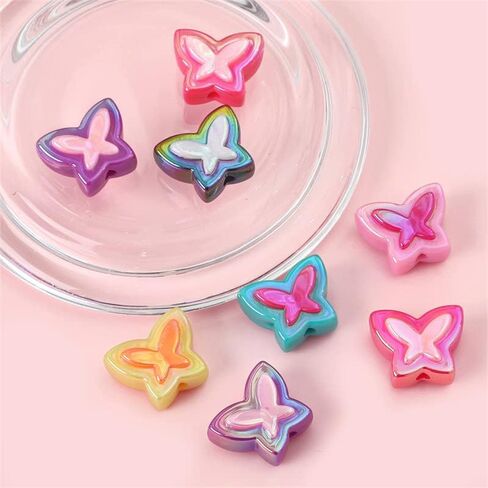 20 قطعة من الخرز الملون الكبير لصنع الاساور من كاس فري، خرز بلاستيكي لصنع سلسلة المفاتيح خرز اكريليك لصنع المجوهرات (فراشة) in Kuwait