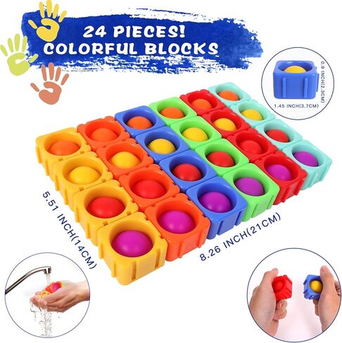 Pop Fidget Toys Bubble Sensory Toy Girl Boy 24Pcs Colorful Silicone Fidget Building Block Toy Set Autism Special Needs Stress Relief Kids Educational Dimple Fidget Packs Puzzle Toy Toddler Gift in Kuwait