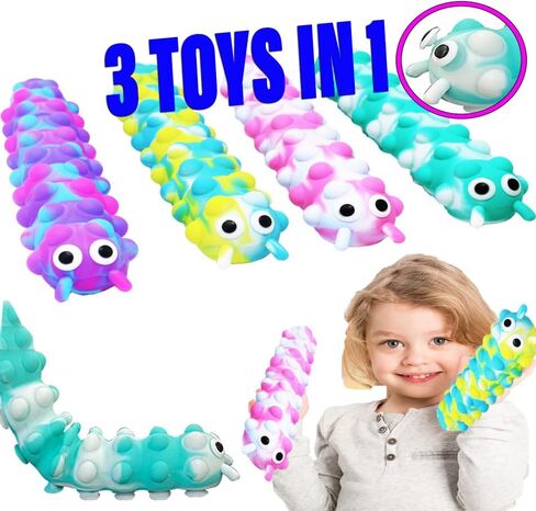 KINIA Squidopop Pop It Baby Toddler Suction Bath Toys Child Fidget Sensory Toy Caterpillar Animal Fidgets (4 Pack, Pop It Squidopop) in Kuwait