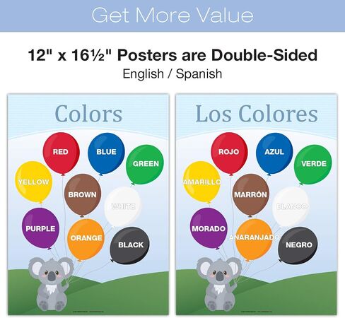 20 Large Educational Posters For Kids Toddlers (16.5x12 Double Sided English and Spanish) Includes: Alphabet Colors Letters Numbers Shapes Months Days Weather Time Animals Solar System Seasons Map in Saudi Arabia
