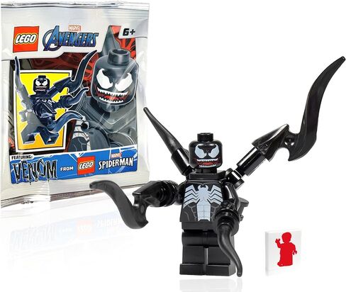 LEGO Super Heroes Spider-Man Minifigure - Venom with Spiked Blades (76004) and Minifigureland Tile in Saudi Arabia