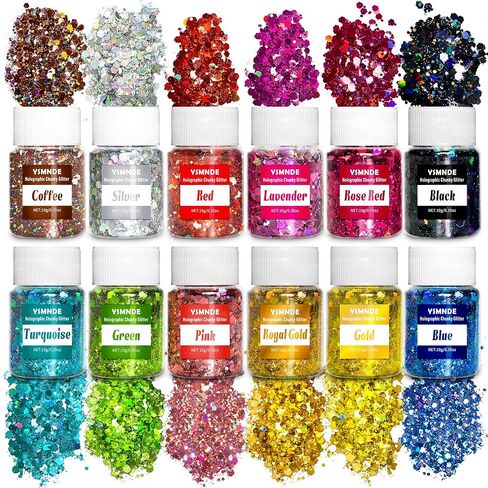 جليتر مكتنز ثلاثي الأبعاد 12 لونًا، YSMNDE 120 جرامًا من مستحضرات التجميل اللامعة للراتنج، وترتر الجسم، والشعر، والوجه، والأظافر، والنحيف، والأكواب، والرسم، وبطاقات المعايدة، وفنون حفلات المهرجانات والمزيد - 0.35 أونصة لكل منها in Kuwait