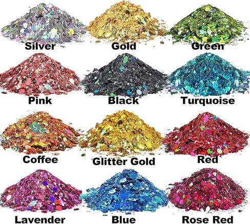 جليتر مكتنز ثلاثي الأبعاد 12 لونًا، YSMNDE 120 جرامًا من مستحضرات التجميل اللامعة للراتنج، وترتر الجسم، والشعر، والوجه، والأظافر، والنحيف، والأكواب، والرسم، وبطاقات المعايدة، وفنون حفلات المهرجانات والمزيد - 0.35 أونصة لكل منها in Kuwait