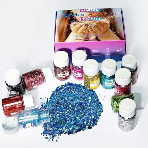 جليتر مكتنز ثلاثي الأبعاد 12 لونًا، YSMNDE 120 جرامًا من مستحضرات التجميل اللامعة للراتنج، وترتر الجسم، والشعر، والوجه، والأظافر، والنحيف، والأكواب، والرسم، وبطاقات المعايدة، وفنون حفلات المهرجانات والمزيد - 0.35 أونصة لكل منها in Kuwait