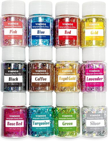 جليتر مكتنز ثلاثي الأبعاد 12 لونًا، YSMNDE 120 جرامًا من مستحضرات التجميل اللامعة للراتنج، وترتر الجسم، والشعر، والوجه، والأظافر، والنحيف، والأكواب، والرسم، وبطاقات المعايدة، وفنون حفلات المهرجانات والمزيد - 0.35 أونصة لكل منها in Kuwait