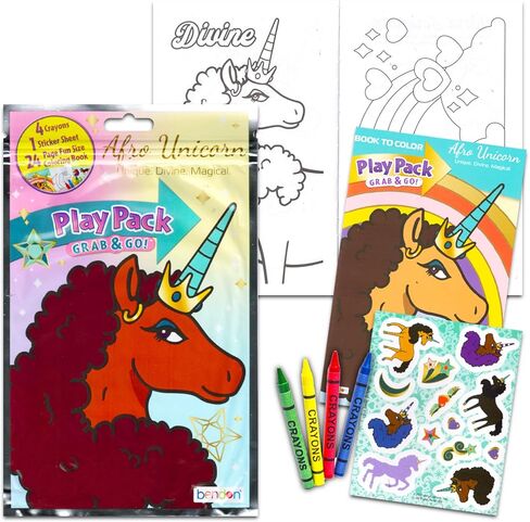 مجموعة كتب تلوين أفرو يونيكورن الرائعة للأطفال - حزمة مع كتابين لأنشطة يونيكورن مع وشوم يونيكورن وألعاب وألغاز والمزيد من الملصقات الإضافية | كتب تلوين يونيكورن للبنات 4-8 in Kuwait