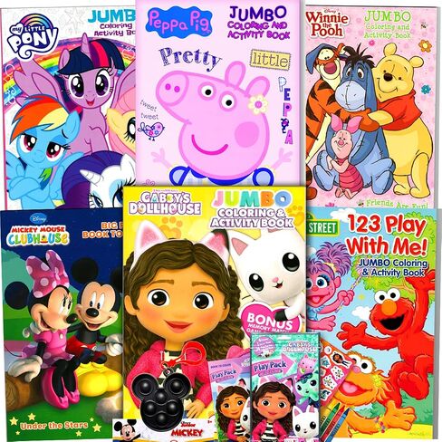 Bundle of 6 Coloring Activity Books for Girls Ages 3-6 - Assorted Licensed Bulk Coloring Book Set for Kids Featuring Gabby’s Dollhouse, Peppa Pig and More in Saudi Arabia
