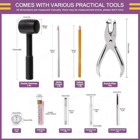 Swpeet 60 Sets 12.5mm Leather Snap Fasteners and Hole Punch Pliers with 4Pcs Fixing Tools Assortment Kit, Leather Snaps Metal Snaps Metal Button Snaps Press Studs for Clothes, Jackets, Jeans in Saudi Arabia