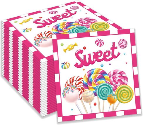 OXYLIPO 40Pcs Lollipop Paper Napkins Birthday Party Napkins Disposable Set Sweet Lollipop Themed Party Supplies in Saudi Arabia