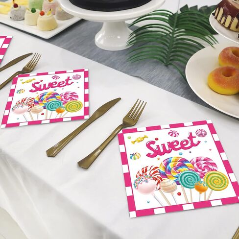 OXYLIPO 40Pcs Lollipop Paper Napkins Birthday Party Napkins Disposable Set Sweet Lollipop Themed Party Supplies in Saudi Arabia