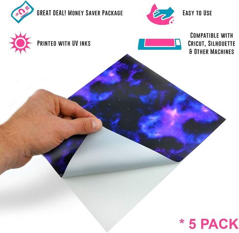 مربعات الفينيل Craftopia Cricut |12 × 12 بوصة| أوراق منقوشة من Galaxy Space لنقل التصميمات اليدوية، سجل القصاصات - لوازم تزيين لاصقة دائمة من الفينيل اللامع للشارات واللافتات in Kuwait