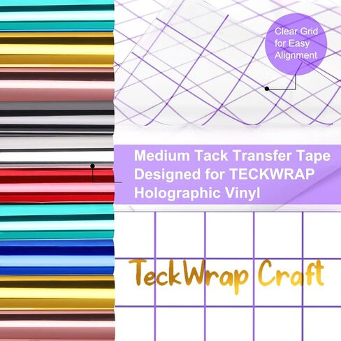لفة شريط ورق نقل شفاف من TECKWRAP مقاس 30.48 سم × 10 أقدام مع شبكة محاذاة حمراء - شريط نقل فينيل متوسط ​​الحجم للفينيل مثالي لحروف علامات الفينيل ذاتية اللصق، والملصقات، وشارات الرسومات، والجدران in Kuwait