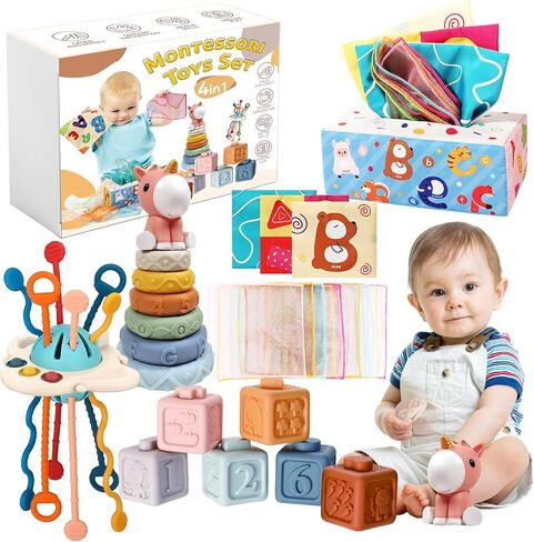 Baby Toys for 12-18 Months, Montessori Toys for 1 Year Old | Shape Sorter, Stacking Rings, Sensory Baby Blocks, Educational Montessori Toys for 12+ Months, Neutral Baby Birthday Gift Set in Kuwait