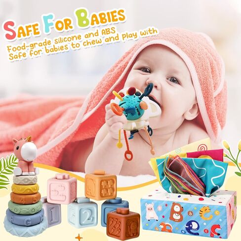 Baby Toys for 12-18 Months, Montessori Toys for 1 Year Old | Shape Sorter, Stacking Rings, Sensory Baby Blocks, Educational Montessori Toys for 12+ Months, Neutral Baby Birthday Gift Set in Kuwait