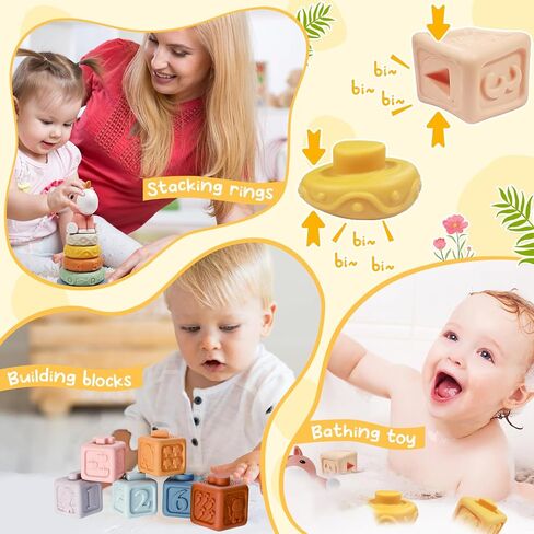 Baby Toys for 12-18 Months, Montessori Toys for 1 Year Old | Shape Sorter, Stacking Rings, Sensory Baby Blocks, Educational Montessori Toys for 12+ Months, Neutral Baby Birthday Gift Set in Kuwait