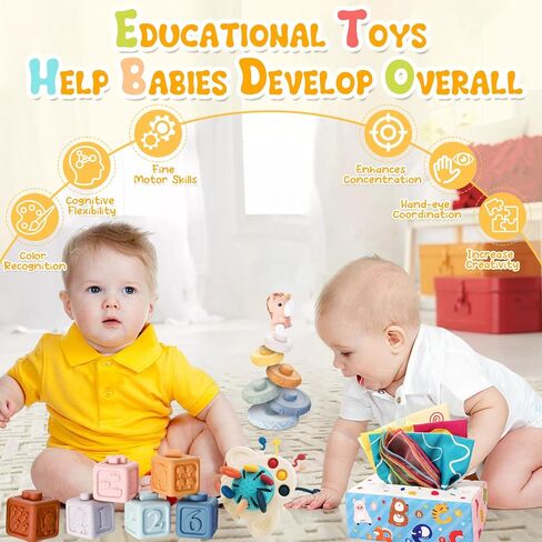 Baby Toys for 12-18 Months, Montessori Toys for 1 Year Old | Shape Sorter, Stacking Rings, Sensory Baby Blocks, Educational Montessori Toys for 12+ Months, Neutral Baby Birthday Gift Set in Kuwait