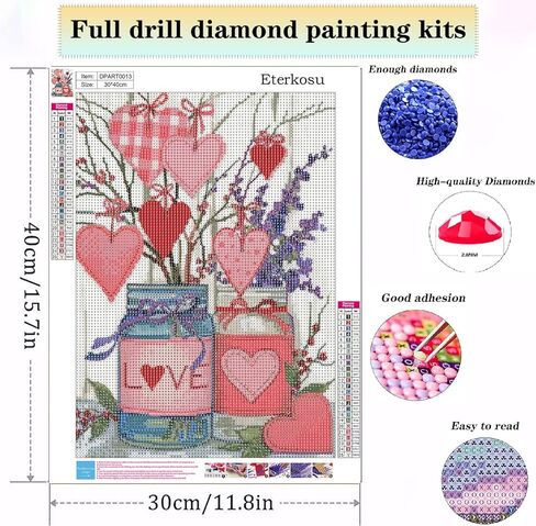 مجموعات الرسم الماسي لعيد الحب للبالغين - رسم فني 5D DIY على شكل قلب الحب الماسي مع الماس الحفر الكامل للنقاط الماسية للبالغين المبتدئين، صور فنية للأحجار الكريمة، ديكور زهور عيد الحب in Kuwait