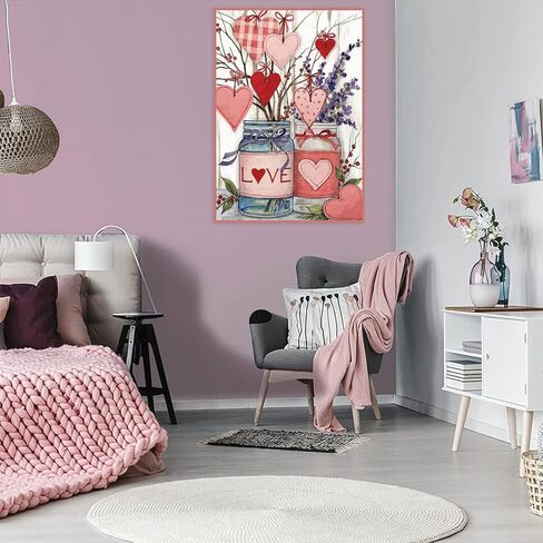 مجموعات الرسم الماسي لعيد الحب للبالغين - رسم فني 5D DIY على شكل قلب الحب الماسي مع الماس الحفر الكامل للنقاط الماسية للبالغين المبتدئين، صور فنية للأحجار الكريمة، ديكور زهور عيد الحب in Kuwait