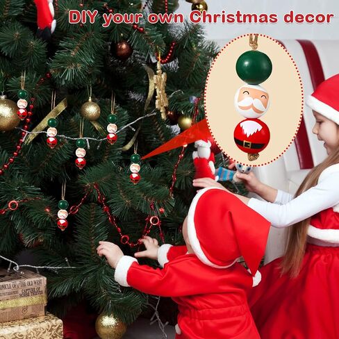 120 Pieces 20mm Christmas Wood Beads Santa Wooden Bead Christmas Round Beads Winter Loose Round Bead Red Green Natural Wooden Beads with 65.6 Feet Twine for Crafts DIY Christmas Party Supplies Decor in Saudi Arabia