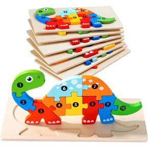 YySiRui 7 Pack Wooden Animal Toddler Puzzles for Kids Ages 3-5, Baby Montessori Toys for Kids Age 2 3 4 5 6 Years, 7 Animal Shape Learning Jigsaw Toys for 3 Year Olds for Boy Girl Ideal Gift