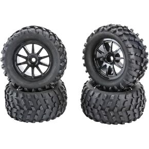 RCAWD Pre-Glued Wheel and Tire Set Rubber Nylon Upgrades Parts for 12mm Hex Adapter 1/16 1/18 Monster Truck with Foam Inserts for Hosim 2845 Scale RC Width 40mm ID 45mm OD 82mm LG-003BL