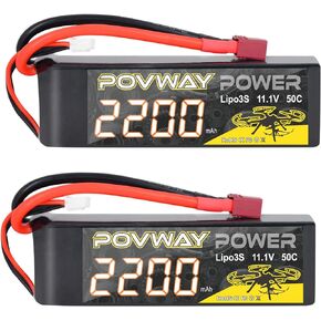 3S 2200mAh LiPo Battery POVWAY 11.1 V 50C RC Battery with T Plug Compatible RC Airplane, RC Helicopter,Drone ect.