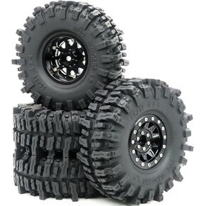 HOBBYSOUL RC 120mm/4.72'' 1.9 Mud Slingers Tires Soft Sticky Tyre Mounted on Heavy Metal 1.9 Beadlock Wheels Black Rims Hex 12mm for 1/10 Crawler Traxxas TRX4 Axial SCX10, (4-pack)