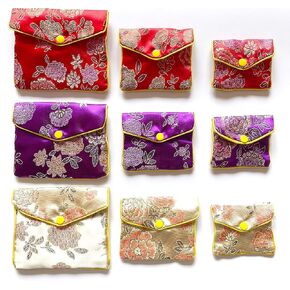 EZWOO Jewelry Silk Bags for Return Gifts, Traditional Chinese Jewelry Pouch for Traveling, Foldable Jewelry Roll Organizers for Necklace, Bracelet, Earring, Rings, Stones, Pendants, Coins, 9pcs in Kuwait