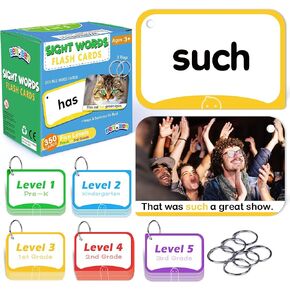 BenBen Sight Words Flash Cards, 350 Dolch & Fry High Frequency Site Words for Pre-K, Kindergarten, 1st Grade, 2nd Grade, 3rd Grade, Educational Learning Cards Homeschool Supplies for Ages 3-9