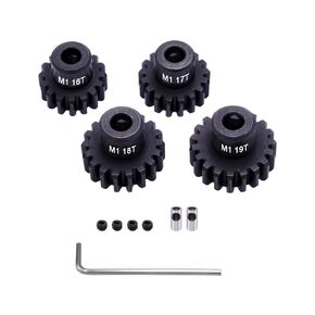 Hobby Fans 4pcs Mod 1 Pinion Gear 5mm Shaft Motor Gears Hardened M1 Pitch Gears with 3.175mm (1/8 inch) to 5mm Pinion Reducer Sleeve Adapter for 1/10 RC Car Motor (16T 17T 18T 19T) in Kuwait