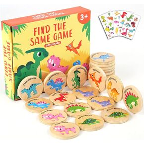 Wooden Match Memory Game for Kids, 24Pc Memory Matching Cards with 5Pc Tattoo Stickers, Educational Memory Matching Game for Pre-Kindergarten Early Learning Development Kids (Animal)