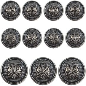 KENDANY 11 Piece Antiqued Black Silver Metal Blazer Button Set - Crown - for Blazer, Suits, Sport Coat, Uniform, Jacket (Black 15MM 20MM)