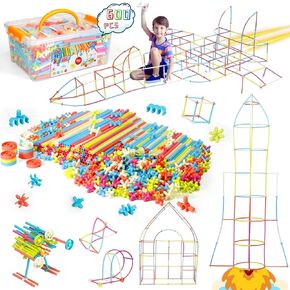 Straw Constructor Toys STEM Building Toys 600Pcs Straw Toy Interlocking Plastic Toys Engineering Toys Thin Tube Blocks Toy Educational Toy Kit for 3 4 5 6 7 8 Years Kids Toy for Boys and Girls