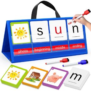 CVC Word Building Pocket Chart, EsiPlay Sight Words Flash Cards Kindergarten Classroom Must Haves, Phonics Games Blending Board for Kids Learning Reading and Spelling