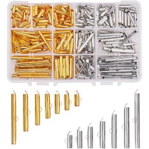 PH PandaHall 200pcs Slide On End Clasp, 5 Size Tubes Terminators Slide End Bar Iron Crimp End Tube 11/0 8/0 Seed Bead Slider Clasp for Multi-Strand Necklace Bracelet Jewelry Making (10/13/20/25/30mm)