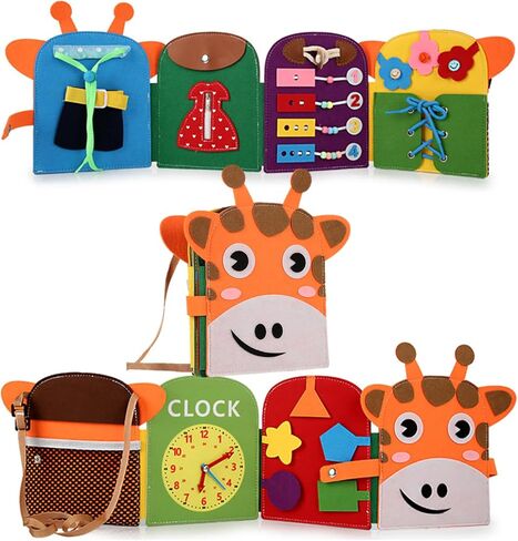 كتاب الأنشطة الهادئة للزرافة، 8 مهارات أساسية. كتاب مشغول للأطفال الصغار، لعبة حسية للأطفال الصغار. تنمية المهارات الحركية والمعرفية والحسية. كتاب السيارة المزدحمة مثالي للسفر. حقيبة ظهر الزرافة in Kuwait