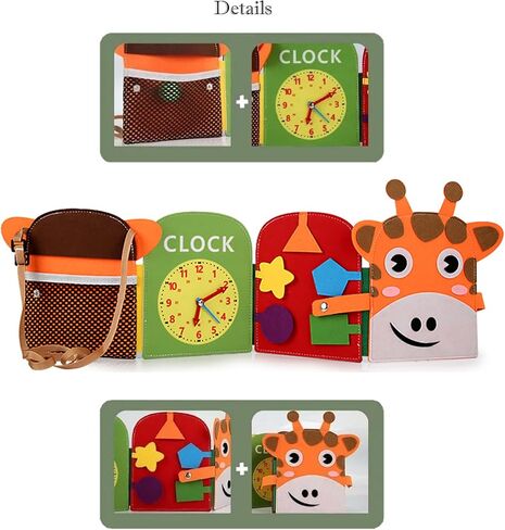 كتاب الأنشطة الهادئة للزرافة، 8 مهارات أساسية. كتاب مشغول للأطفال الصغار، لعبة حسية للأطفال الصغار. تنمية المهارات الحركية والمعرفية والحسية. كتاب السيارة المزدحمة مثالي للسفر. حقيبة ظهر الزرافة in Kuwait