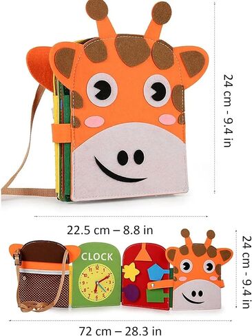 كتاب الأنشطة الهادئة للزرافة، 8 مهارات أساسية. كتاب مشغول للأطفال الصغار، لعبة حسية للأطفال الصغار. تنمية المهارات الحركية والمعرفية والحسية. كتاب السيارة المزدحمة مثالي للسفر. حقيبة ظهر الزرافة in Kuwait