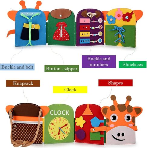 كتاب الأنشطة الهادئة للزرافة، 8 مهارات أساسية. كتاب مشغول للأطفال الصغار، لعبة حسية للأطفال الصغار. تنمية المهارات الحركية والمعرفية والحسية. كتاب السيارة المزدحمة مثالي للسفر. حقيبة ظهر الزرافة in Kuwait